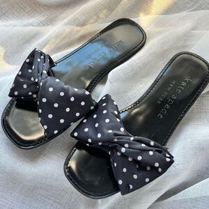 Kate Spade Polka Dot Bow Slide Sandals Black White Size 9
